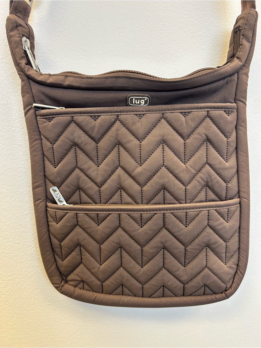 Lug Brown Quilted Chevron Crossbody Bag Travel Organizer